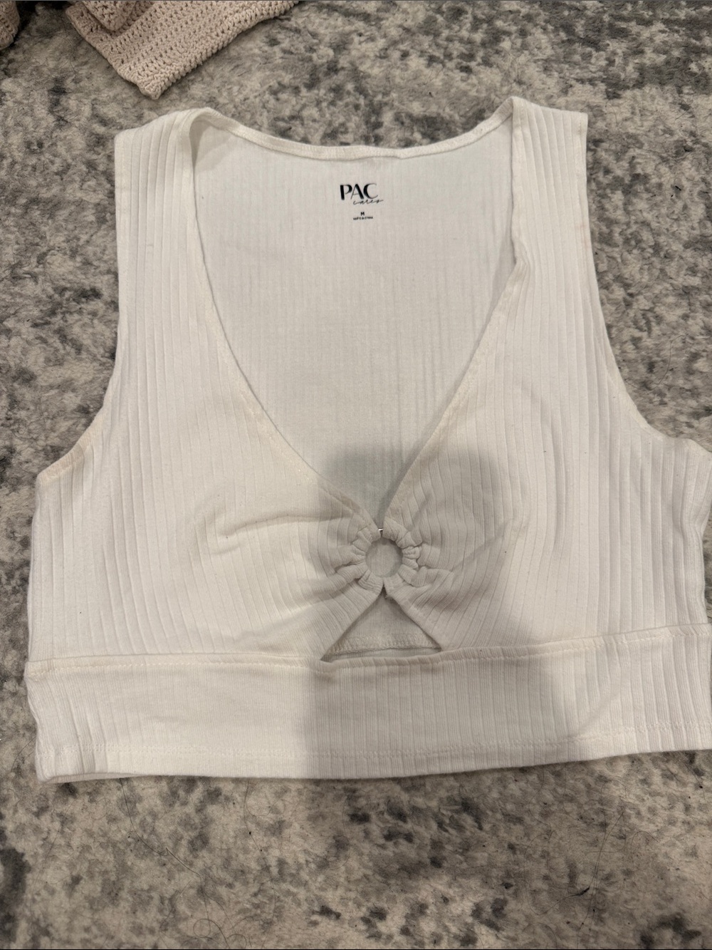 PacSun Cream Ribbed Ring-Detail Crop Tank